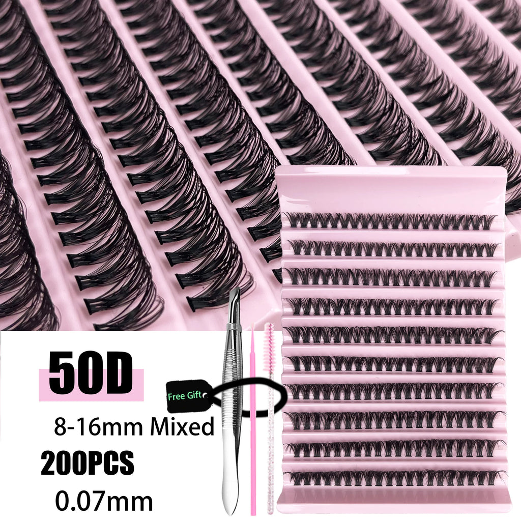 200 Clusters Individual Lash Cluster DIY Eyelash Extension Lash Volume Natural Eyelashes bundle 3D Faux False Mink Lashes Makeup